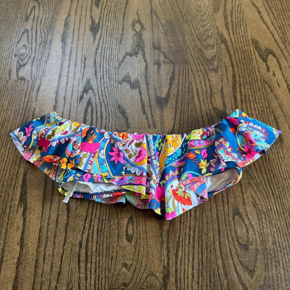 Trina Turk Vibrant Ruffled Bandeau Strapless Bikini Swim Suit Top Size 4 Small